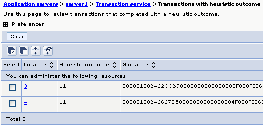 Heuristic transactions in the admin console